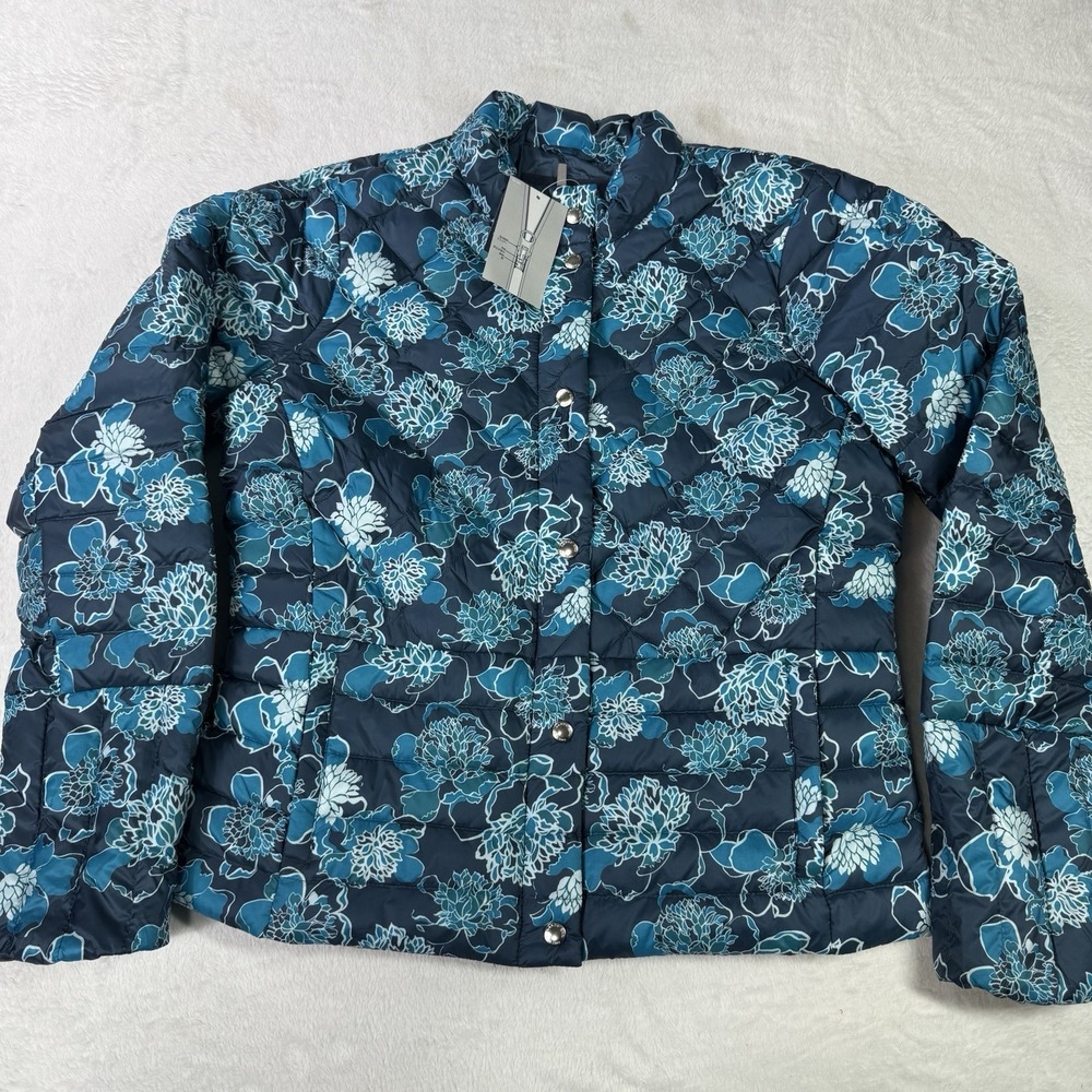 Lands End Down Jacket Womens Small 6-8 Blue Quilted Lightweight Floral NWT